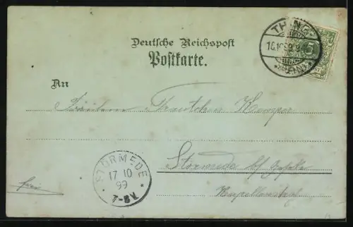 Lithographie Paderborn, Post, Dom, Rathaus