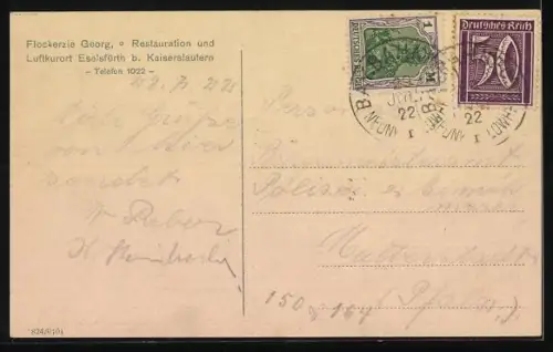 AK Eselsfürth b. Kaiserslautern, Gasthaus Georg Flockerzie