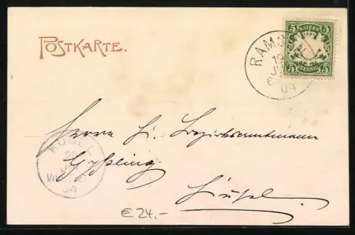 Passepartout-AK Ramsen, Pfarrhaus und Nachbarhaus, Strassenpartie, Gesamtansicht