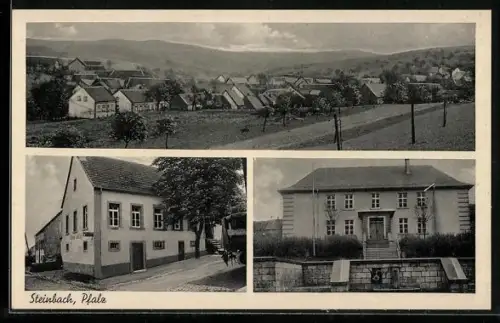 AK Steinbach / Donnersberg, Gasthaus Jakob Huff, Ortsansicht mit Hügelpanorama