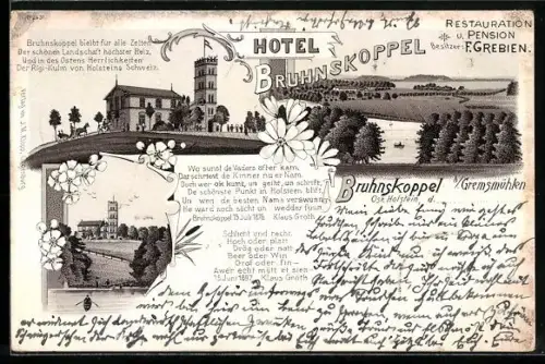Lithographie Bruhnskoppel, Panorama & Hotel