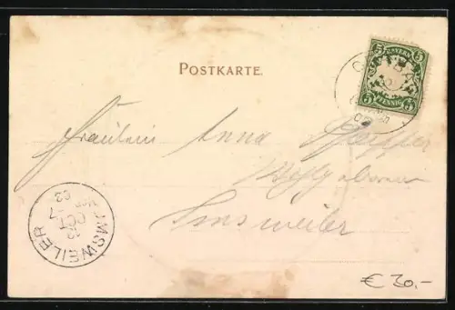 AK Gerbach, Post, Schulhaus und Totalansicht