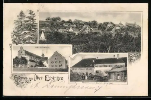 AK Ober-Elchingen, Klosterbrauerei und Gasthof v. J. Eisenlauer, Klosterkirche und Ortsansicht