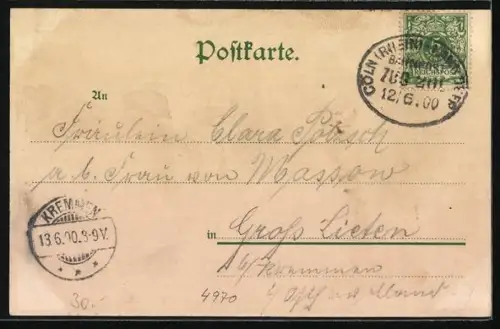 Lithographie Bad Oeynhausen, Hotel Concordia, Blick von der Garten-Terrasse auf Porta, Paar in Tracht