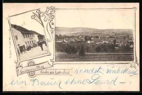AK Lohnsfeld, Gasthaus zum Pflug, Ortsansicht aus der Vogelschau