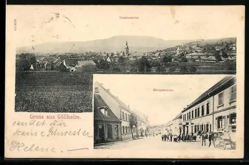 AK Göllheim, Hauptstrasse und Totalansicht