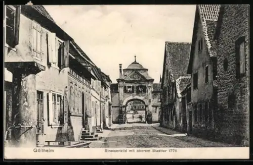 AK Göllheim, Strassenpartie mit oberem Stadttor 1776