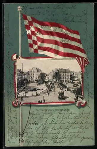 AK Bremerhaven-Geestemünde, Brückenpartie mit Strassenbahn