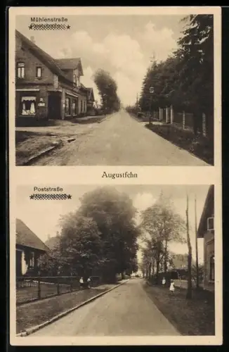 AK Augustfehn, Mühlenstrasse, Poststrasse
