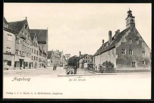 AK Augsburg, Strasse am Schwall mit St. Ursula