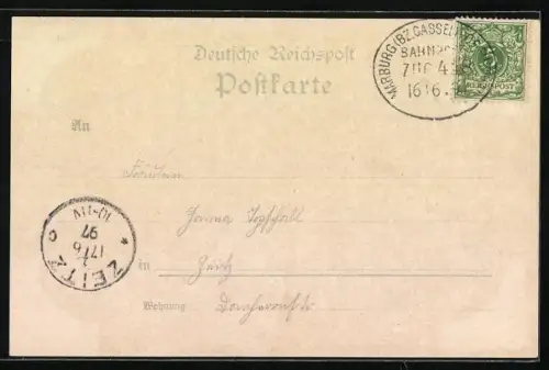 Lithographie Vormwald b. Hilchenbach, Bahnhof mit sich verabschiedender Dame