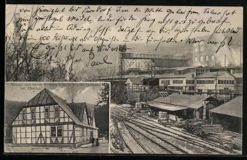 AK Eiserfeld, Menage zum Kaiser Wilhelm-Schacht von Ph. Heimann und Teilansicht, DRK-Karte