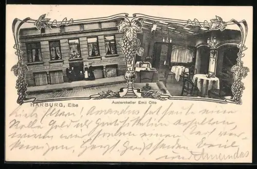 AK Hamburg /Elbe, Restaurant Austernkeller, Inh. Emil Otto, Interieur und Exterieur, geschmückt mit Weintrauben