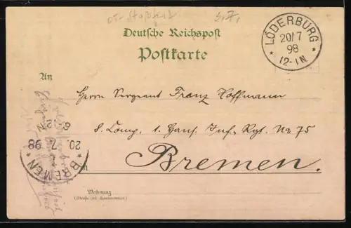 Lithographie Löderburg, Salzbergwerk Neu-Stassfurt, Schloss Gänsefurt, Kirche u. Postamt