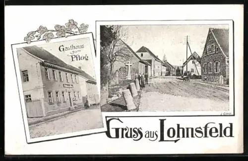 AK Lohnsfeld, Gasthaus zum Pflug und Strassenpartie