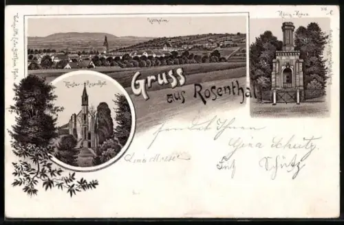 Lithographie Göllheim, Kloster Rosenthal, König Kreuz, Panorama