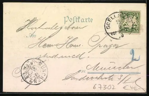 Lithographie Göllheim /Pfalz, Königkreuz, Hauptstrasse, Kriegerdenkmal