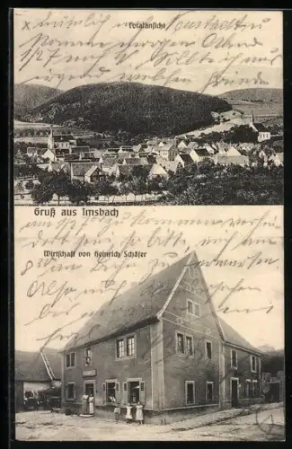 AK Imsbach, Totalansicht und Gasthaus von Heinrich Schäfer