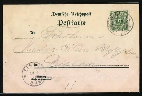 Lithographie Eiserfeld, Gasthof v. H. Schneider, Strassenpartie und Parkanlage