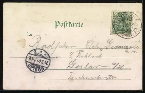 Lithographie Cöthen, Concert- u. Sommeretablissement Ostercöthen, Treffen der Freien Radfahrer-Vereinigung Cöthen 1902