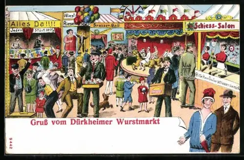 Künstler-AK Bad Dürkheim, Leute amüsieren sich auf dem Wurstmarkt