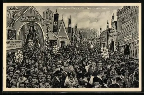 AK Bad Dürkheim, Wurstmarkt, Weinhalle Winzerverein in der Hauptverkehrsstraée, 