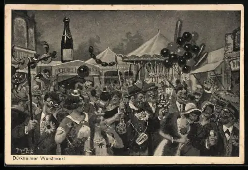 Künstler-AK Bad Dürkheim, Wurstmarkt, Reges Treiben auf dem Festplatz