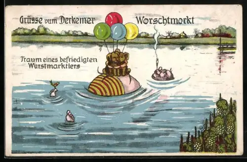 Künstler-AK Bad Dürkheim, Wurstmarkt, Mann liegt rauchend im Wasser