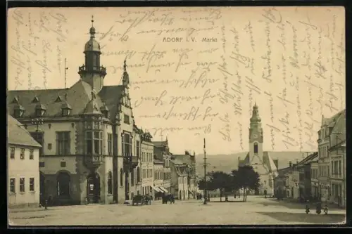 AK Adorf i. V., Marktpartie mit Kirche