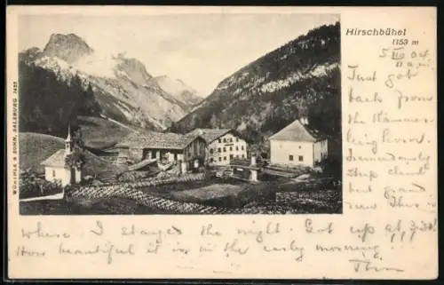 AK Weissbach bei Lofer, Hirschbühel, Partie mit Kirche im Gebirge