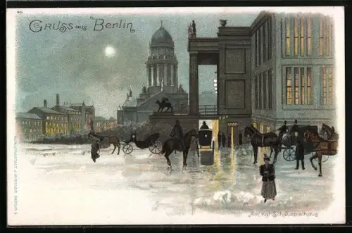 Winter-Lithographie Berlin, Am Kgl. Schauspielhaus, Gendarmenmarkt