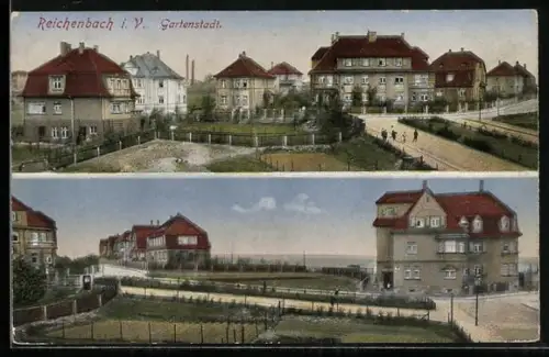 AK Reichenbach i.V., Panorama der Gartenstadt