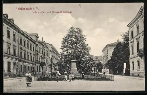 AK Reichenbach i. V., Solbrigsplatz und Bismarckdenkmal