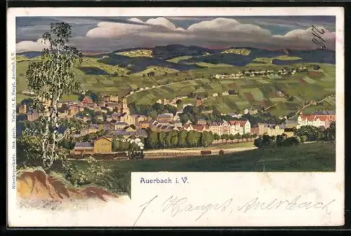 Künstler-AK Auerbach i. V., Generalansicht der Stadt