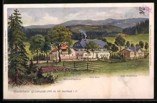 Lithographie Auerbach i. V., Kinderheim Grünheide