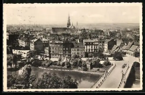 AK Zwickau, Ortsansicht aus der Vogelschau