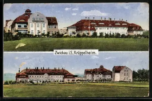 AK Zwickau i. Sa., Krüppelheim, Vorder- u. Rückansicht