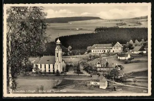 AK Pobershau i. Erzgeb., Kirche und Sport-Hotel
