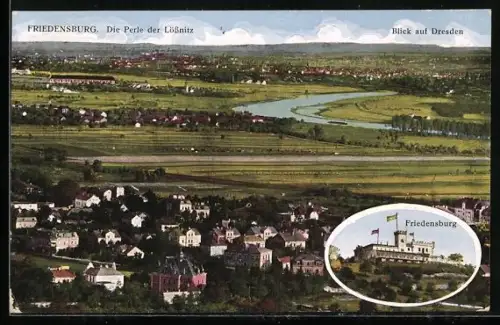 AK Friedensburg / Lössnitzgrund, Friedensburg, Teilansicht mit Blick auf Dresden
