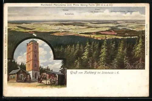 AK Kuhberg bei Schönheide, Nordwest-Panorama vom Prinz Georg Turm