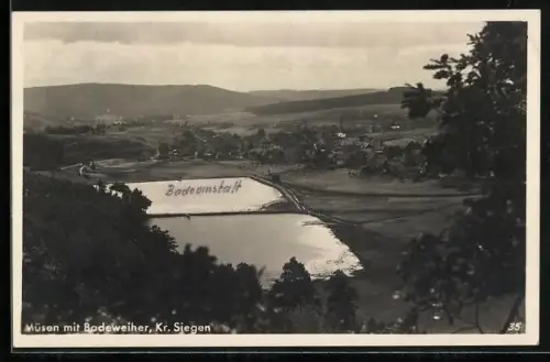 AK Müsen /Kr. Siegen, Teilansicht mit Badeweiher