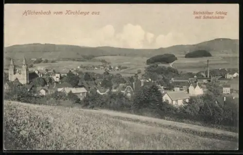 AK Hilchenbach, Teilansicht vom Kirchberge aus, Steinhölzer Schlag mit Schutzhütte
