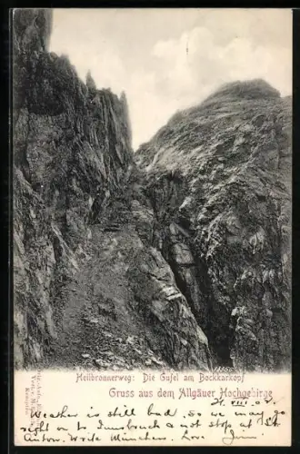AK Oberstdorf /Allgäuer Hochgebirge, Heilbronnerweg, Die Gufel am Bockkarkopf