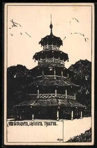 Künstler-AK München-Schwabing, Chinesischer Turm