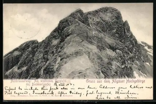 AK Oberstdorf /Allgäuer Hochgebirge, Heilbronnerweg am westlichen Vorgipfel des Bockkarkopfes