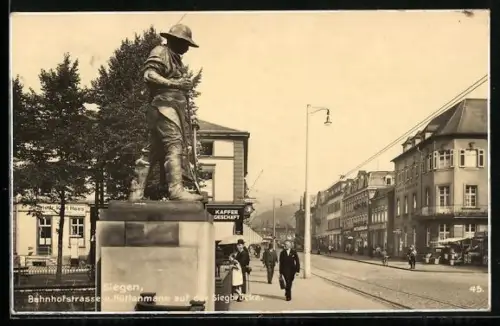 AK Siegen, Bahnhofstrasse, Hüttemann auf der Siegbrücke