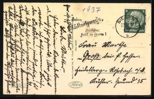 AK Siegen, Bahnhofstrasse, Hüttemann auf der Siegbrücke