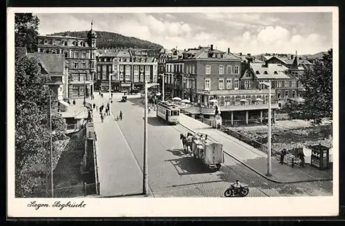 AK Siegen, Siegbrücke mit Strassenbahn