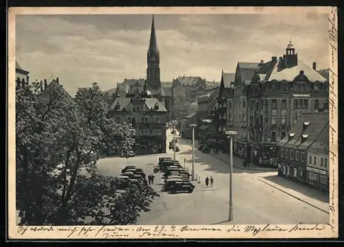 AK Aue /Sa., Marktplatz mit Nikolaikirche