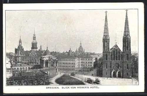 AK Dresden, Zwinger, Blick von Weber`s Hotel
